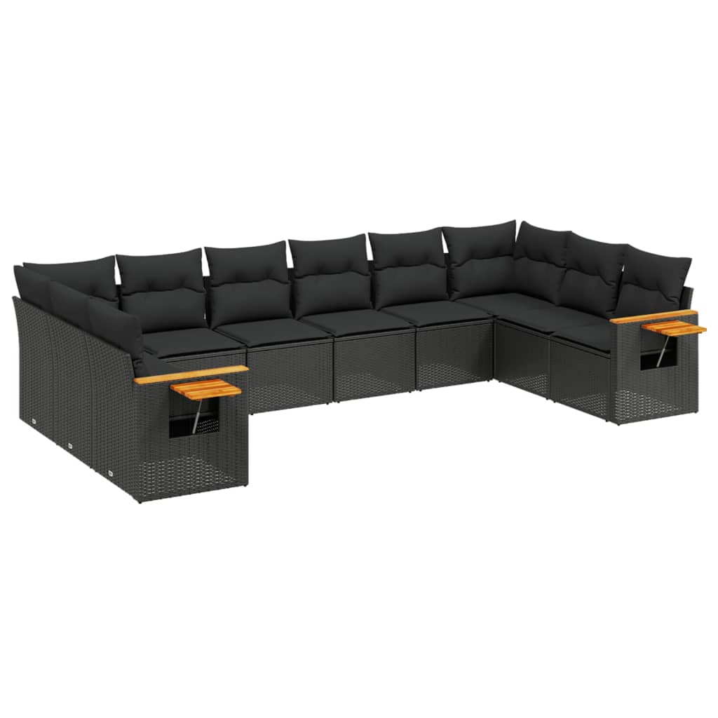 10-delige Loungeset met kussens poly rattan zwart is nu te koop bij PeponiXL, paradijselijk wonen!