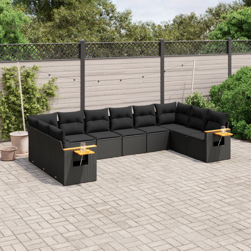 10-delige Loungeset met kussens poly rattan zwart is nu te koop bij PeponiXL, paradijselijk wonen!
