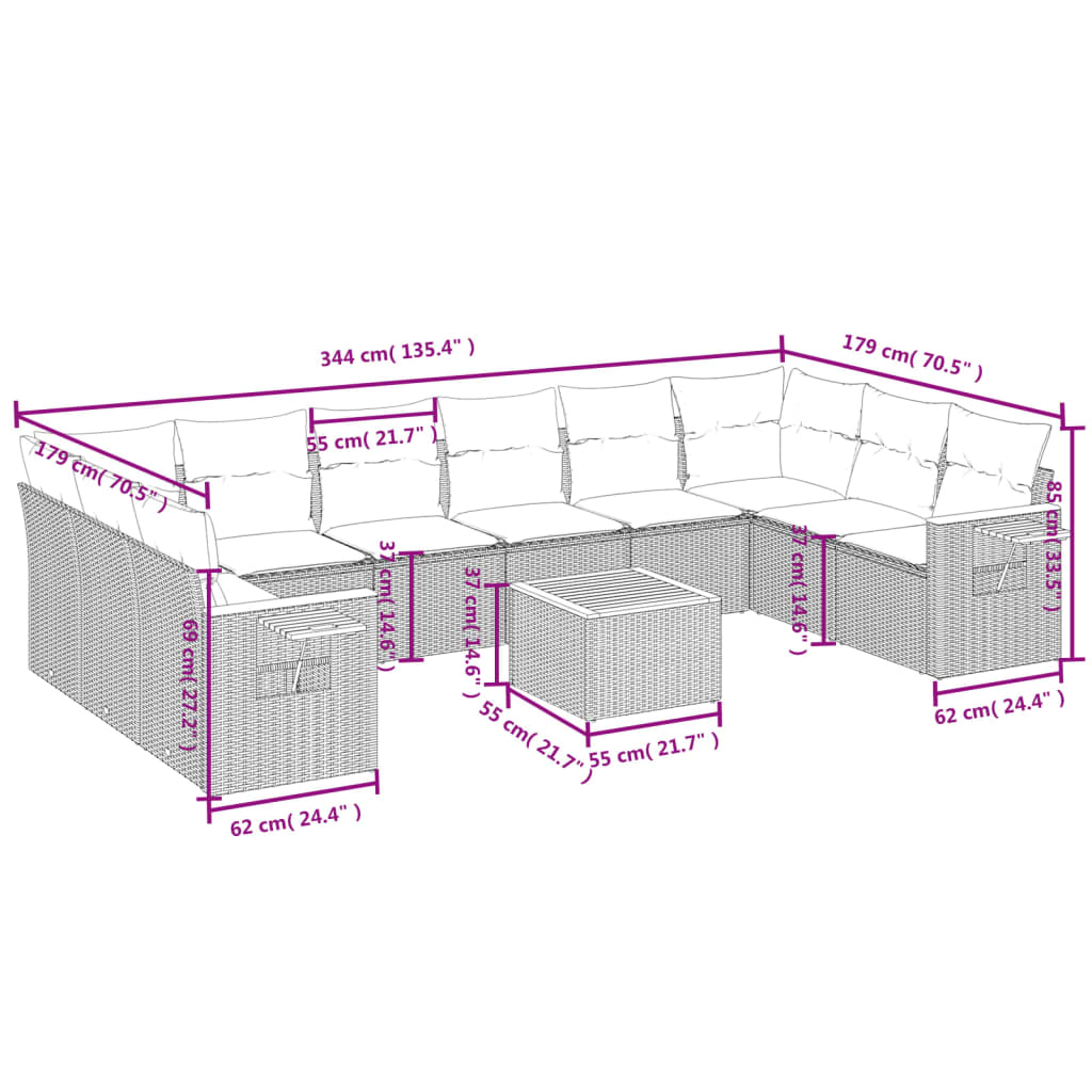 11-delige Loungeset met kussens poly rattan zwart is nu te koop bij PeponiXL, paradijselijk wonen!