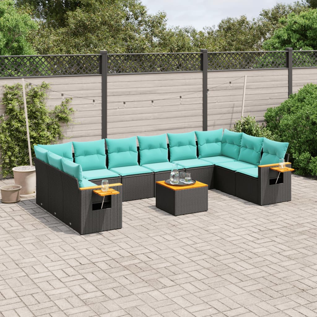 11-delige Loungeset met kussens poly rattan zwart is nu te koop bij PeponiXL, paradijselijk wonen!