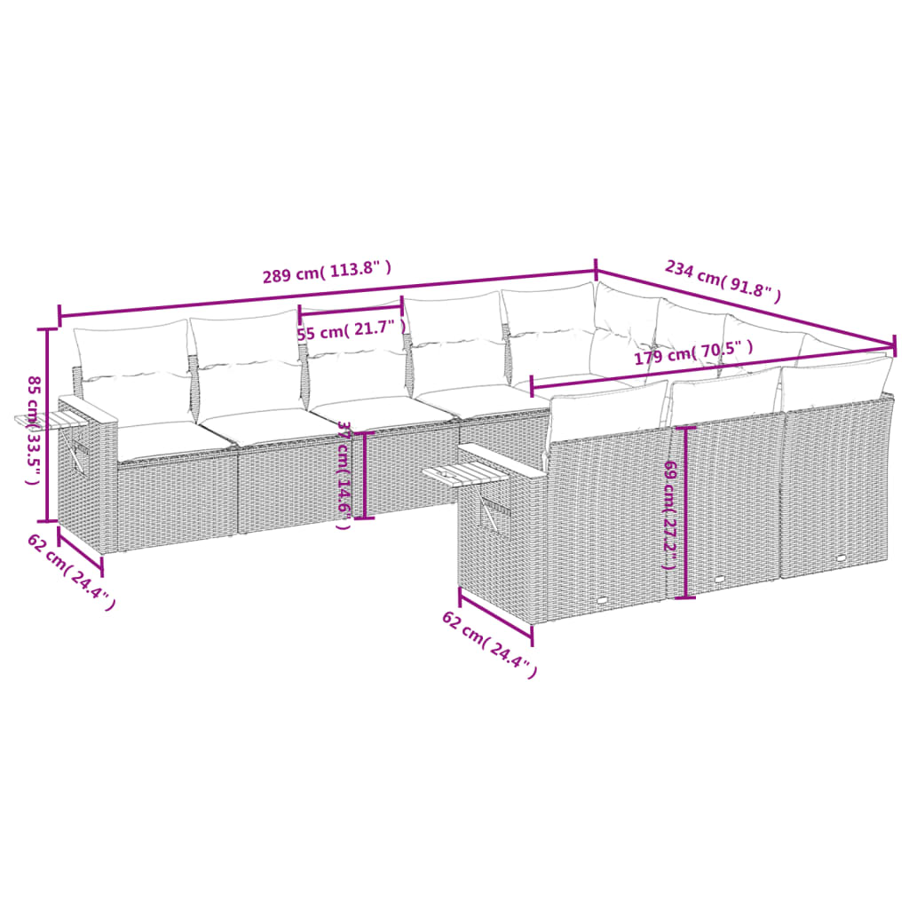 10-delige Loungeset met kussens poly rattan zwart is nu te koop bij PeponiXL, paradijselijk wonen!