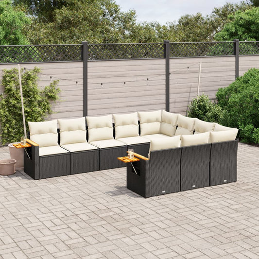 10-delige Loungeset met kussens poly rattan zwart is nu te koop bij PeponiXL, paradijselijk wonen!