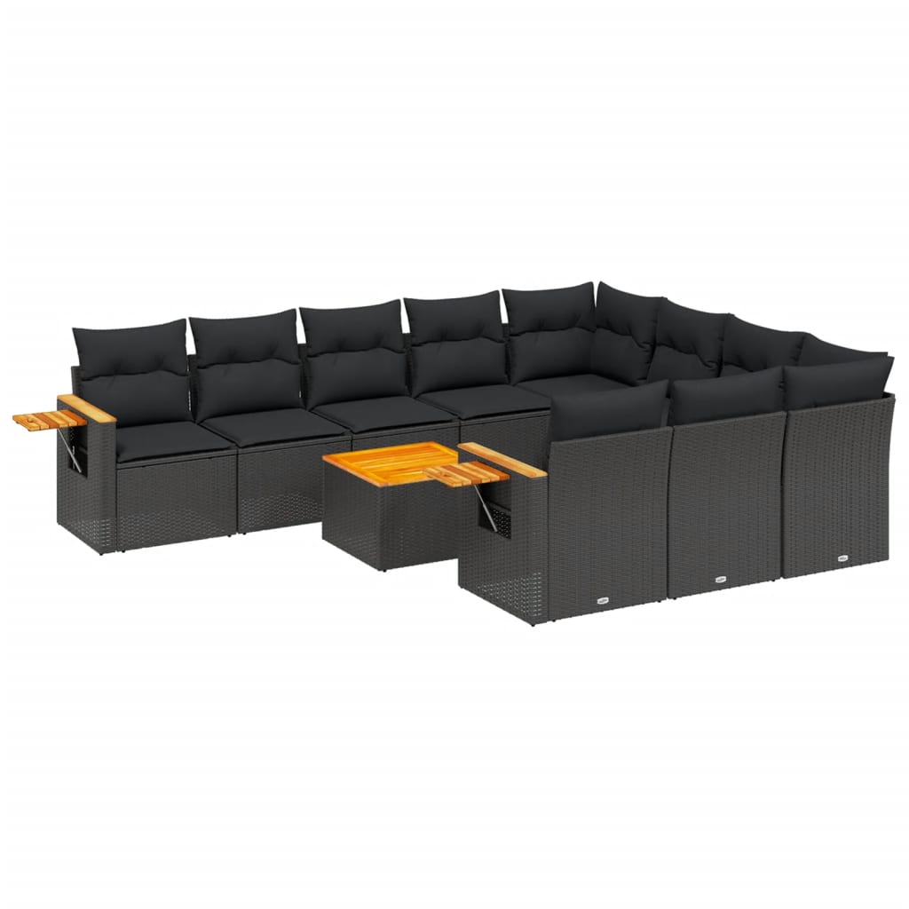11-delige Loungeset met kussens poly rattan zwart is nu te koop bij PeponiXL, paradijselijk wonen!