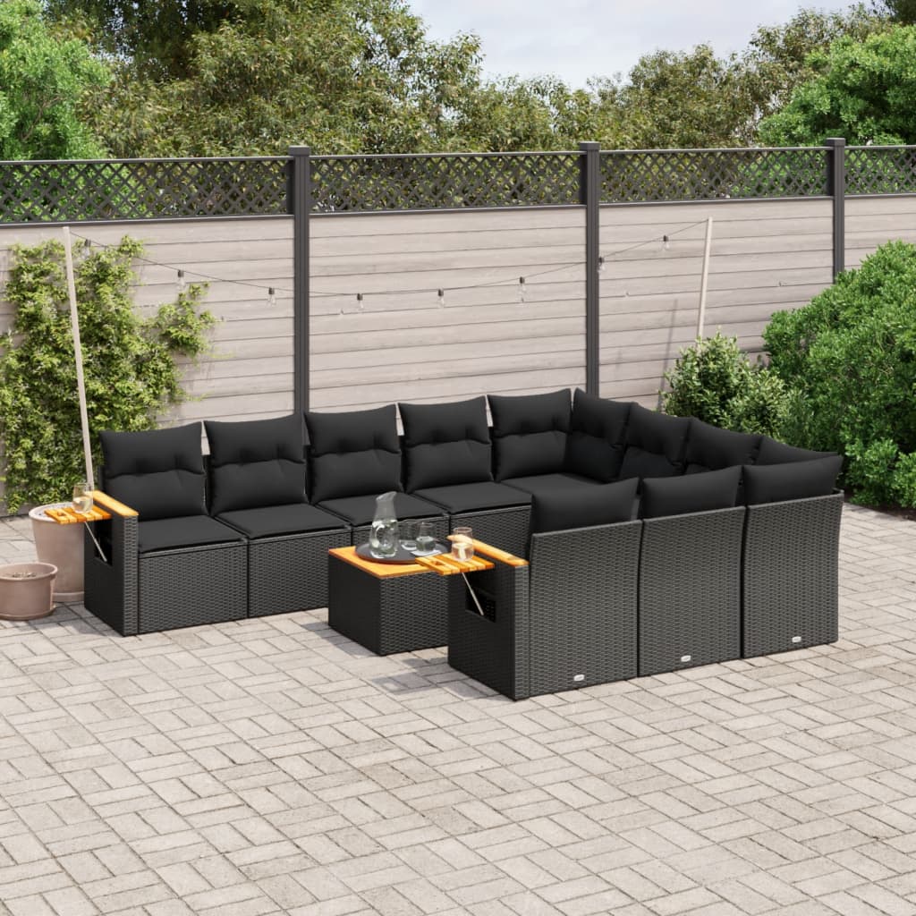 11-delige Loungeset met kussens poly rattan zwart is nu te koop bij PeponiXL, paradijselijk wonen!