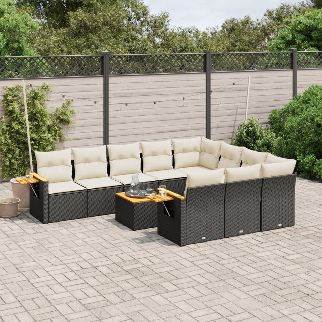 11-delige Loungeset met kussens poly rattan zwart is nu te koop bij PeponiXL, paradijselijk wonen!