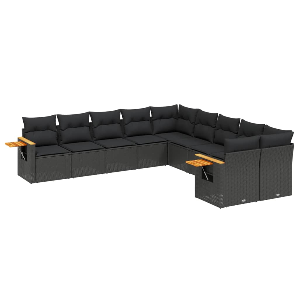 10-delige Loungeset met kussens poly rattan zwart is nu te koop bij PeponiXL, paradijselijk wonen!