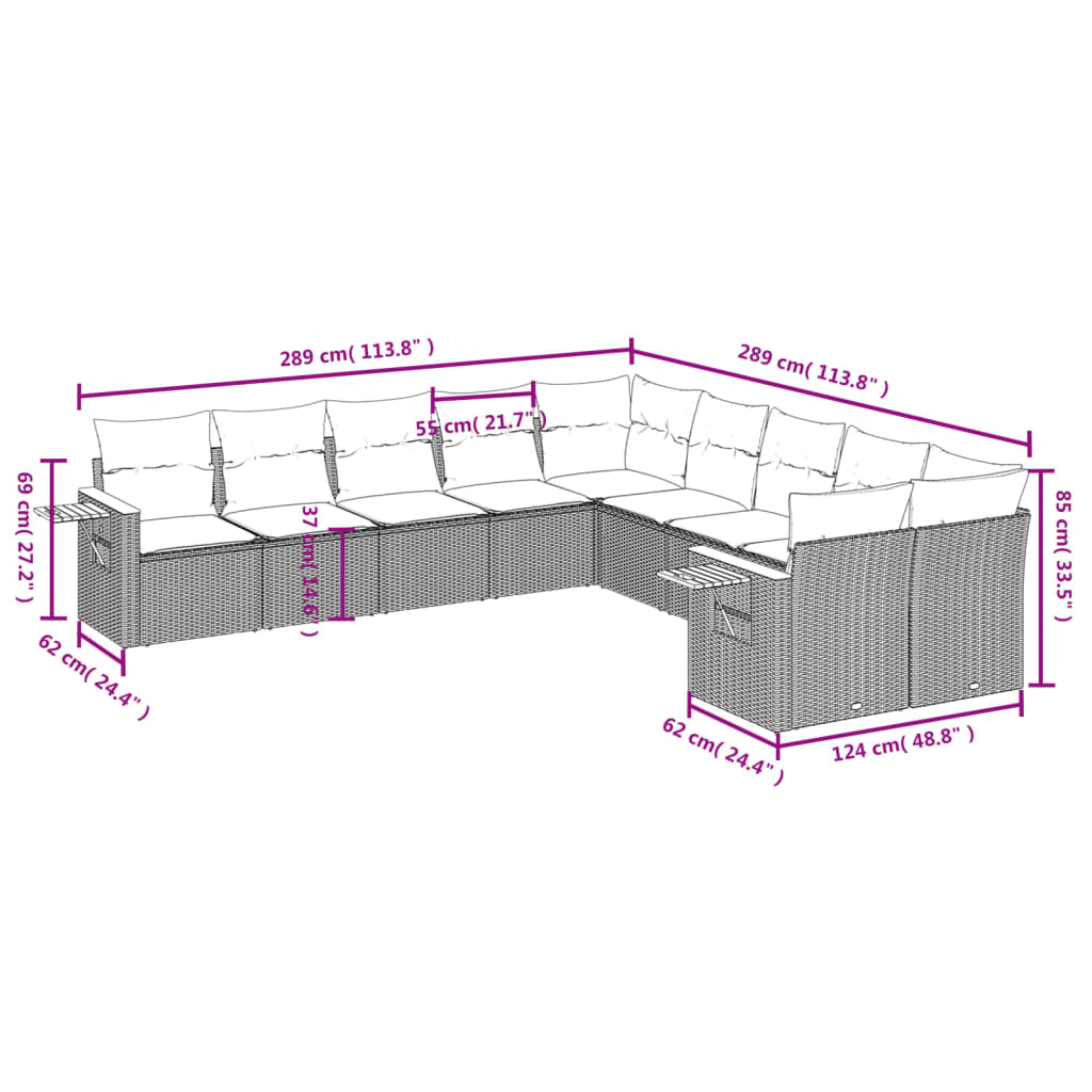 10-delige Loungeset met kussens poly rattan zwart is nu te koop bij PeponiXL, paradijselijk wonen!