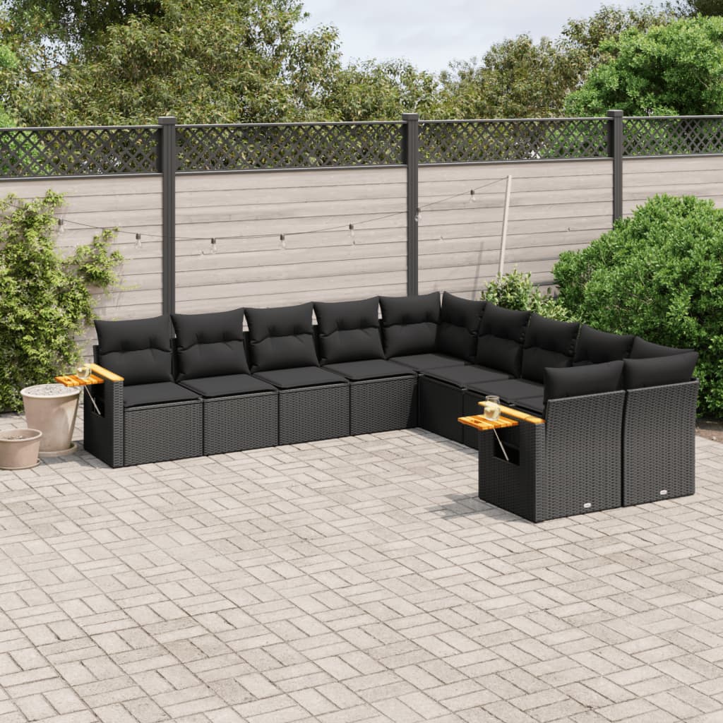 10-delige Loungeset met kussens poly rattan zwart is nu te koop bij PeponiXL, paradijselijk wonen!