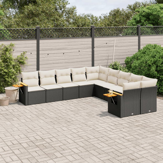 10-delige Loungeset met kussens poly rattan zwart is nu te koop bij PeponiXL, paradijselijk wonen!
