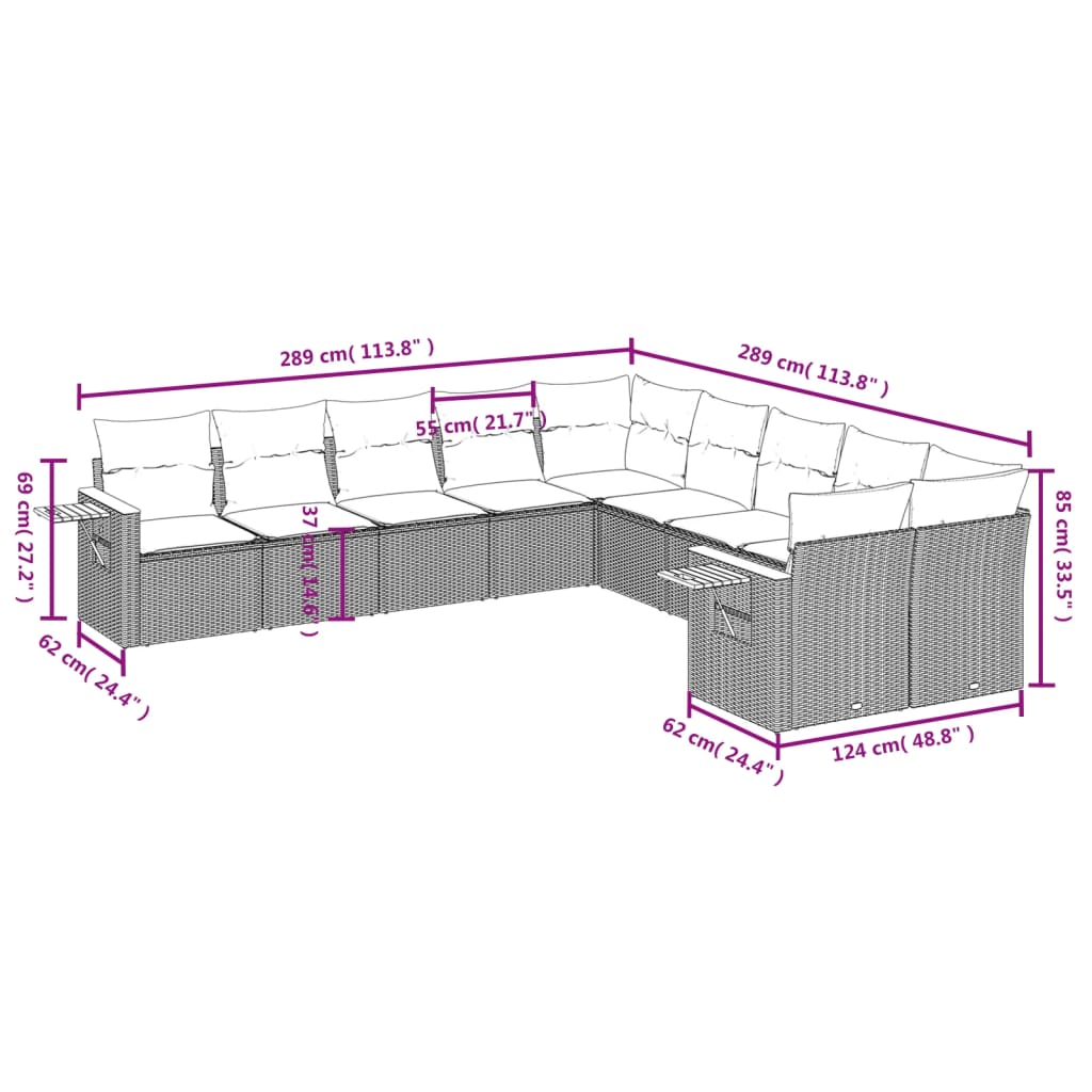 10-delige Loungeset met kussens poly rattan beige is nu te koop bij PeponiXL, paradijselijk wonen!