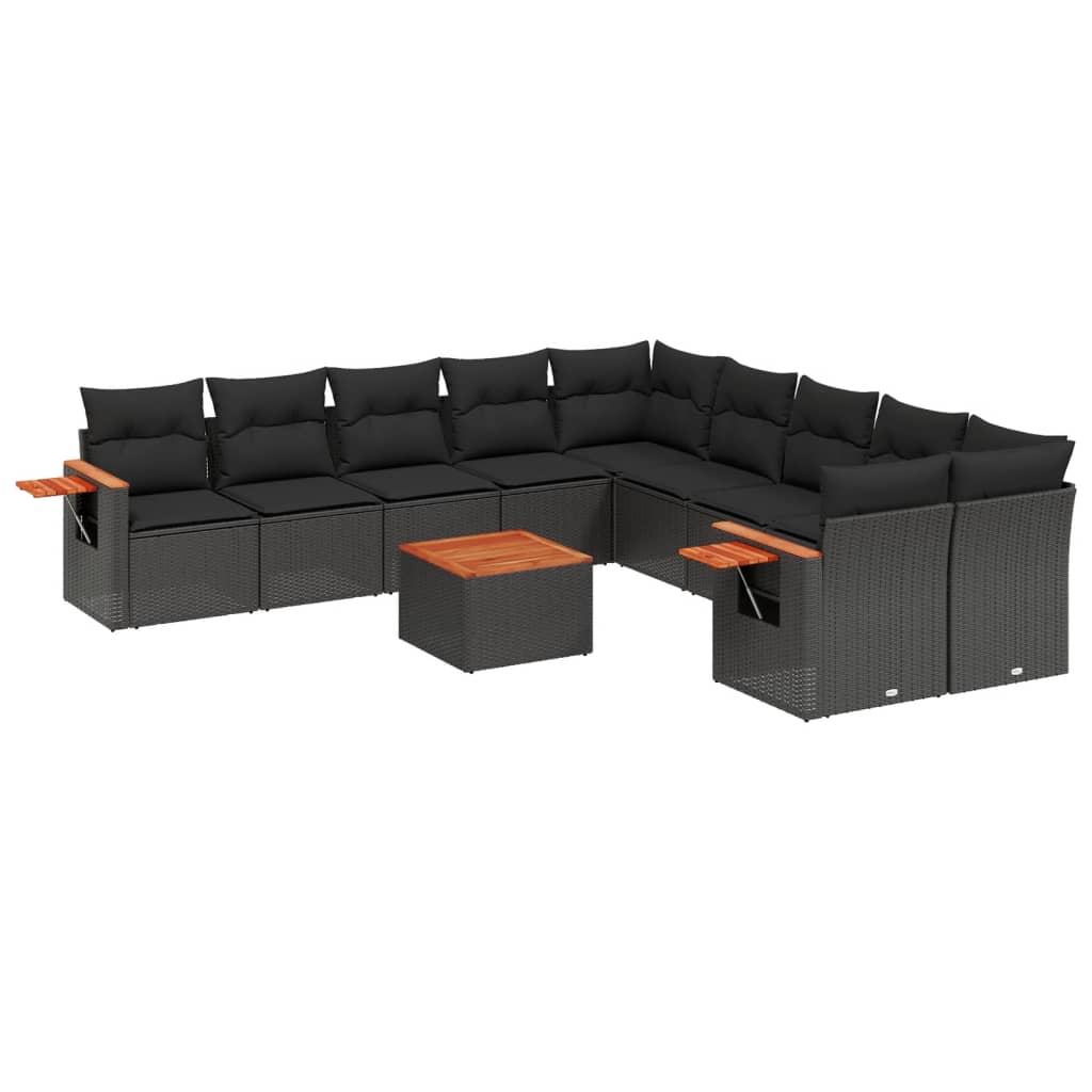 11-delige Loungeset met kussens poly rattan zwart is nu te koop bij PeponiXL, paradijselijk wonen!