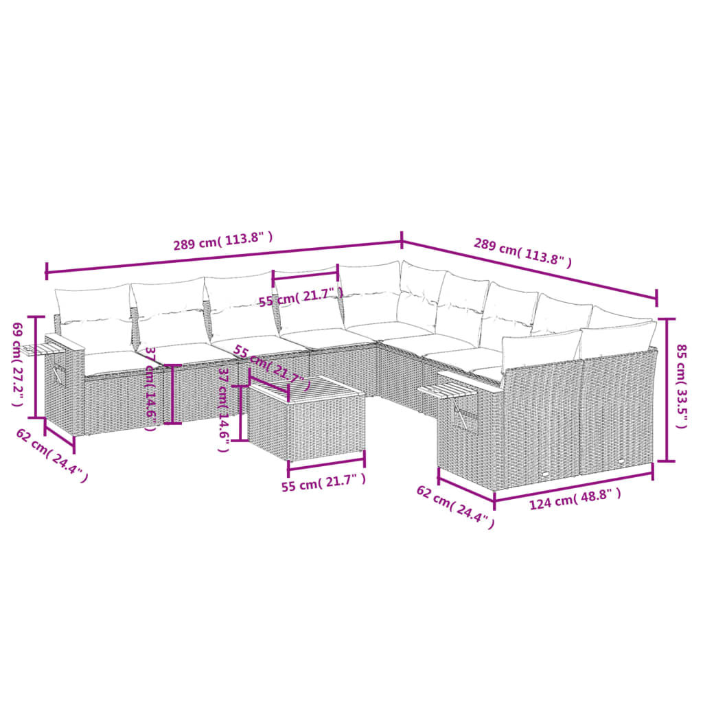 11-delige Loungeset met kussens poly rattan zwart is nu te koop bij PeponiXL, paradijselijk wonen!