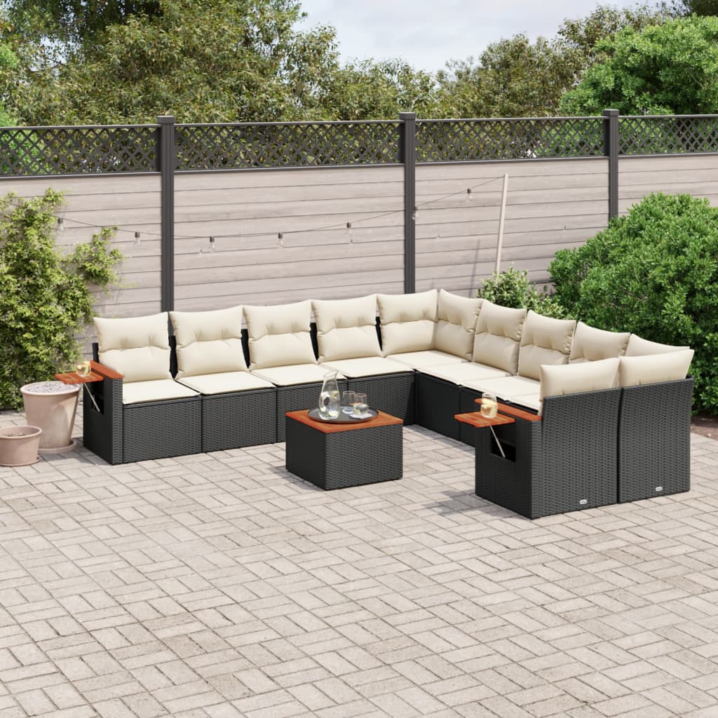 11-delige Loungeset met kussens poly rattan zwart is nu te koop bij PeponiXL, paradijselijk wonen!