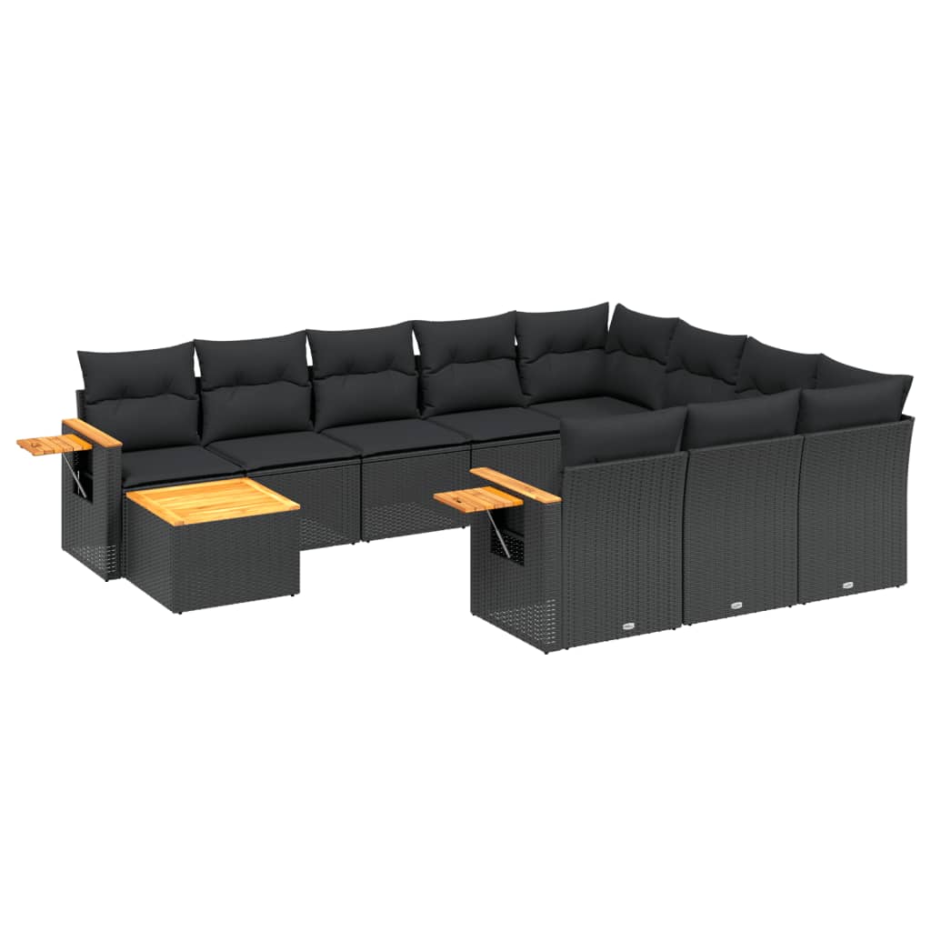 11-delige Loungeset met kussens poly rattan zwart is nu te koop bij PeponiXL, paradijselijk wonen!