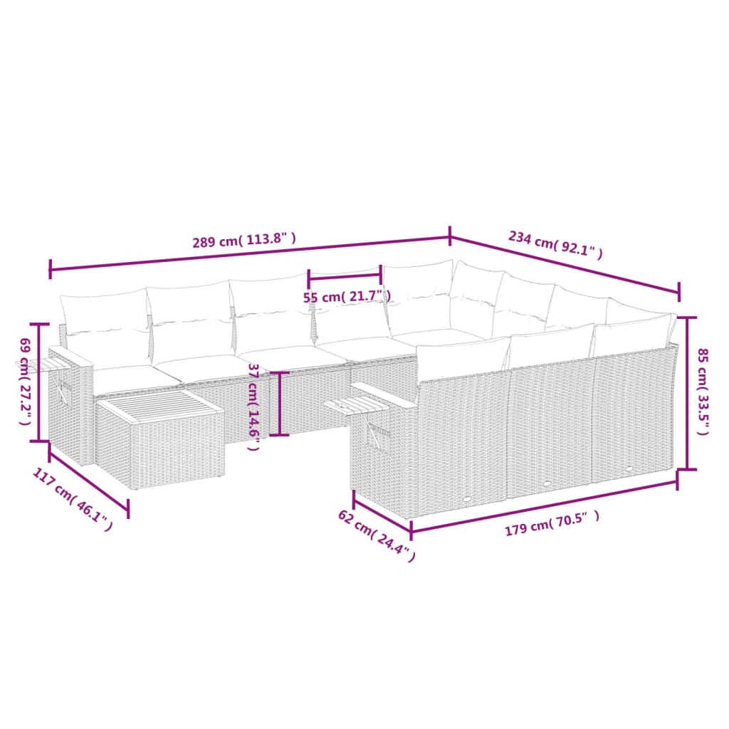 11-delige Loungeset met kussens poly rattan zwart is nu te koop bij PeponiXL, paradijselijk wonen!