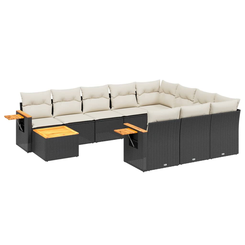11-delige Loungeset met kussens poly rattan zwart is nu te koop bij PeponiXL, paradijselijk wonen!