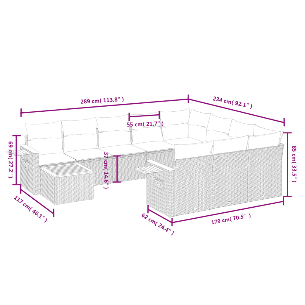 11-delige Loungeset met kussens poly rattan zwart is nu te koop bij PeponiXL, paradijselijk wonen!
