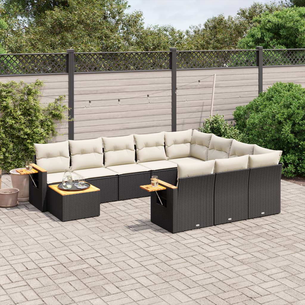 11-delige Loungeset met kussens poly rattan zwart is nu te koop bij PeponiXL, paradijselijk wonen!