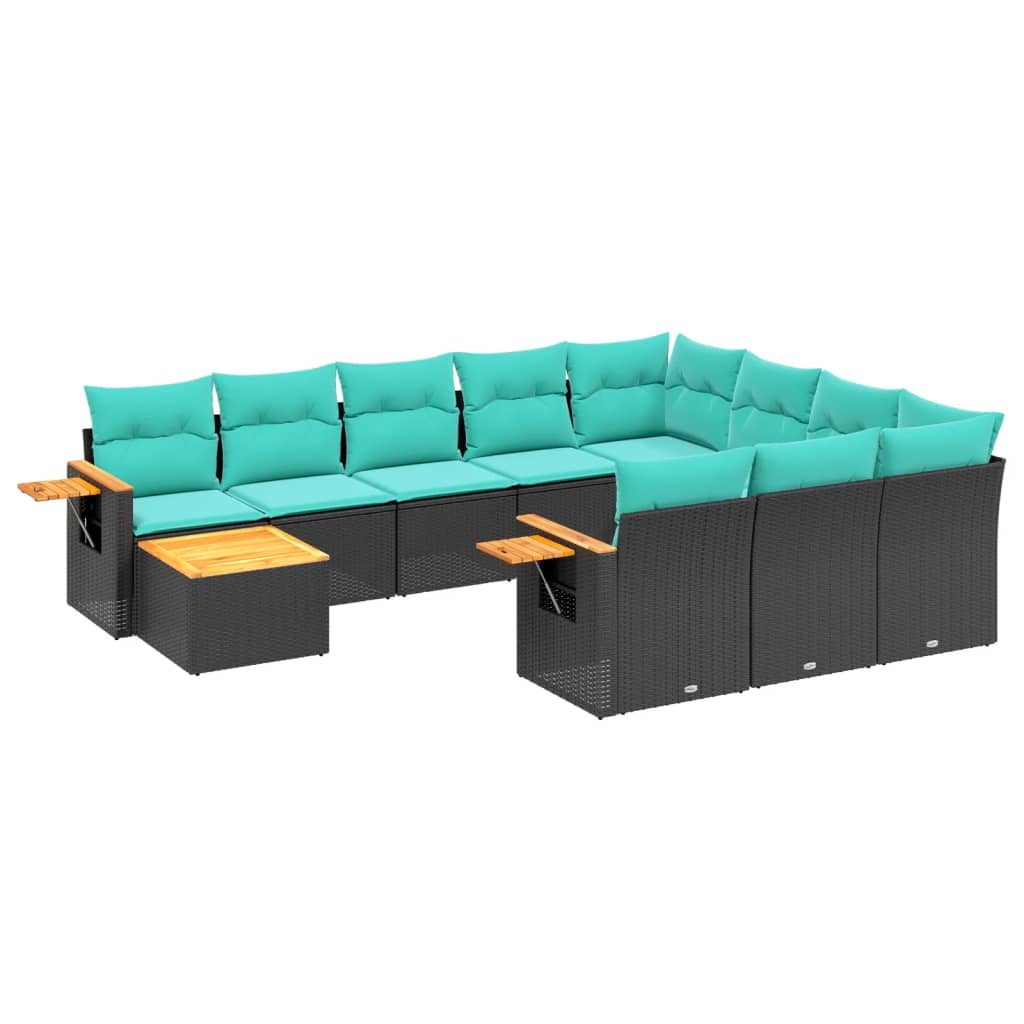 11-delige Loungeset met kussens poly rattan zwart is nu te koop bij PeponiXL, paradijselijk wonen!