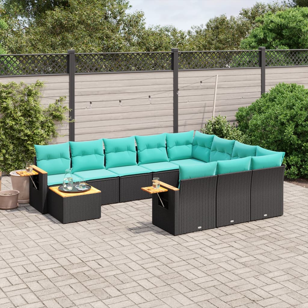 11-delige Loungeset met kussens poly rattan zwart is nu te koop bij PeponiXL, paradijselijk wonen!