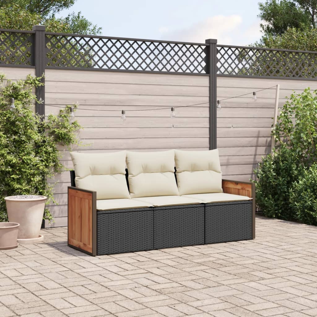 3-delige Loungeset met kussens poly rattan zwart is nu te koop bij PeponiXL, paradijselijk wonen!