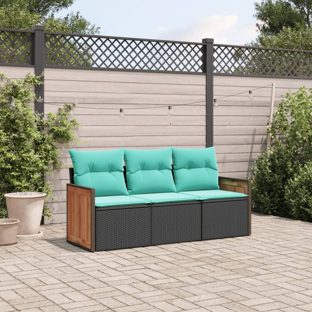 3-delige tuinbankset met kussens van zwart polyrotan is nu te koop bij PeponiXL, paradijselijk wonen!