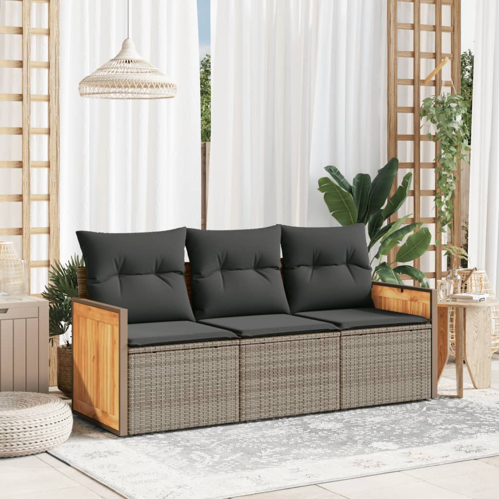 3-delige Loungeset met kussens poly rattan grijs is nu te koop bij PeponiXL, paradijselijk wonen!