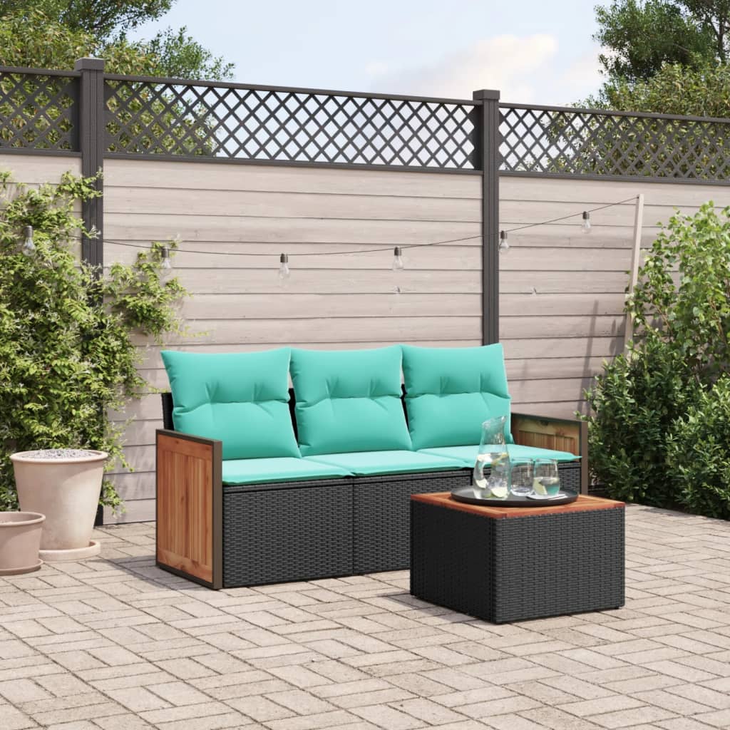 4-delige tuinbankset met kussens, zwart polyrotan is nu te koop bij PeponiXL, paradijselijk wonen!