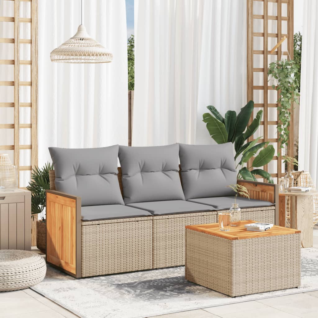 4-delige Loungeset met kussens poly rattan beige is nu te koop bij PeponiXL, paradijselijk wonen!