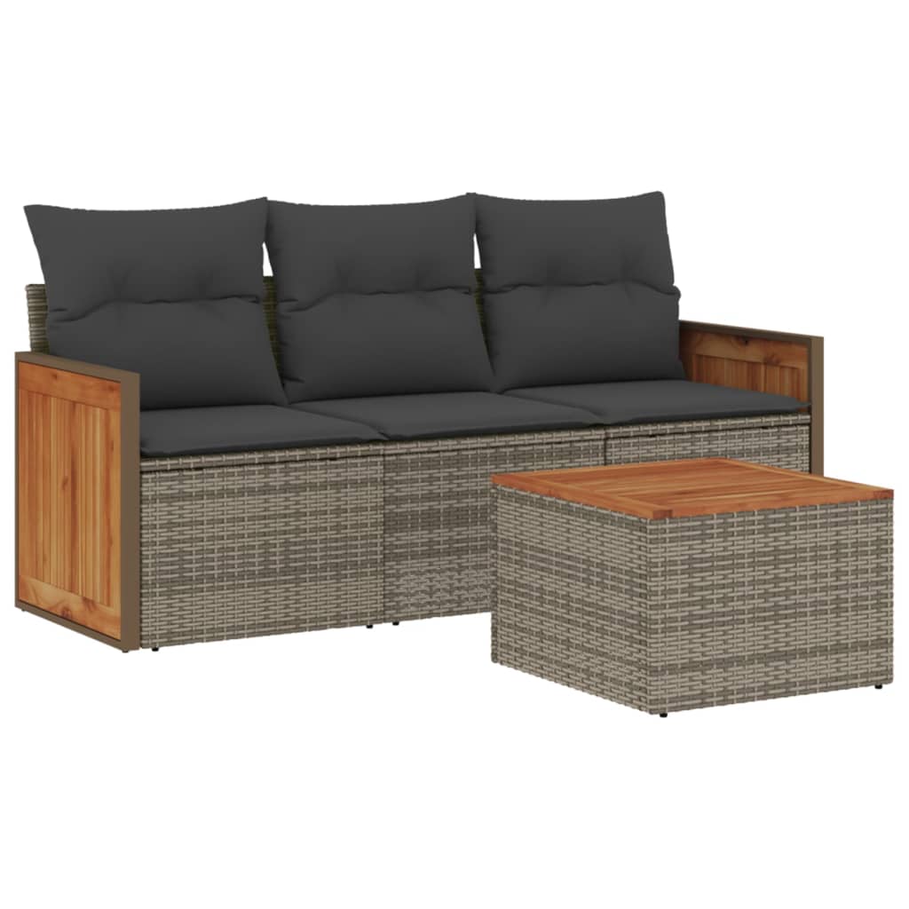 4-delige Loungeset met kussens poly rattan grijs is nu te koop bij PeponiXL, paradijselijk wonen!