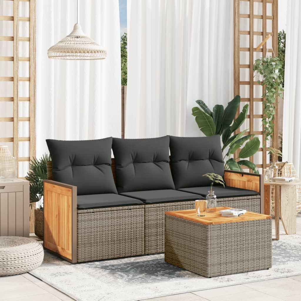 4-delige Loungeset met kussens poly rattan grijs is nu te koop bij PeponiXL, paradijselijk wonen!