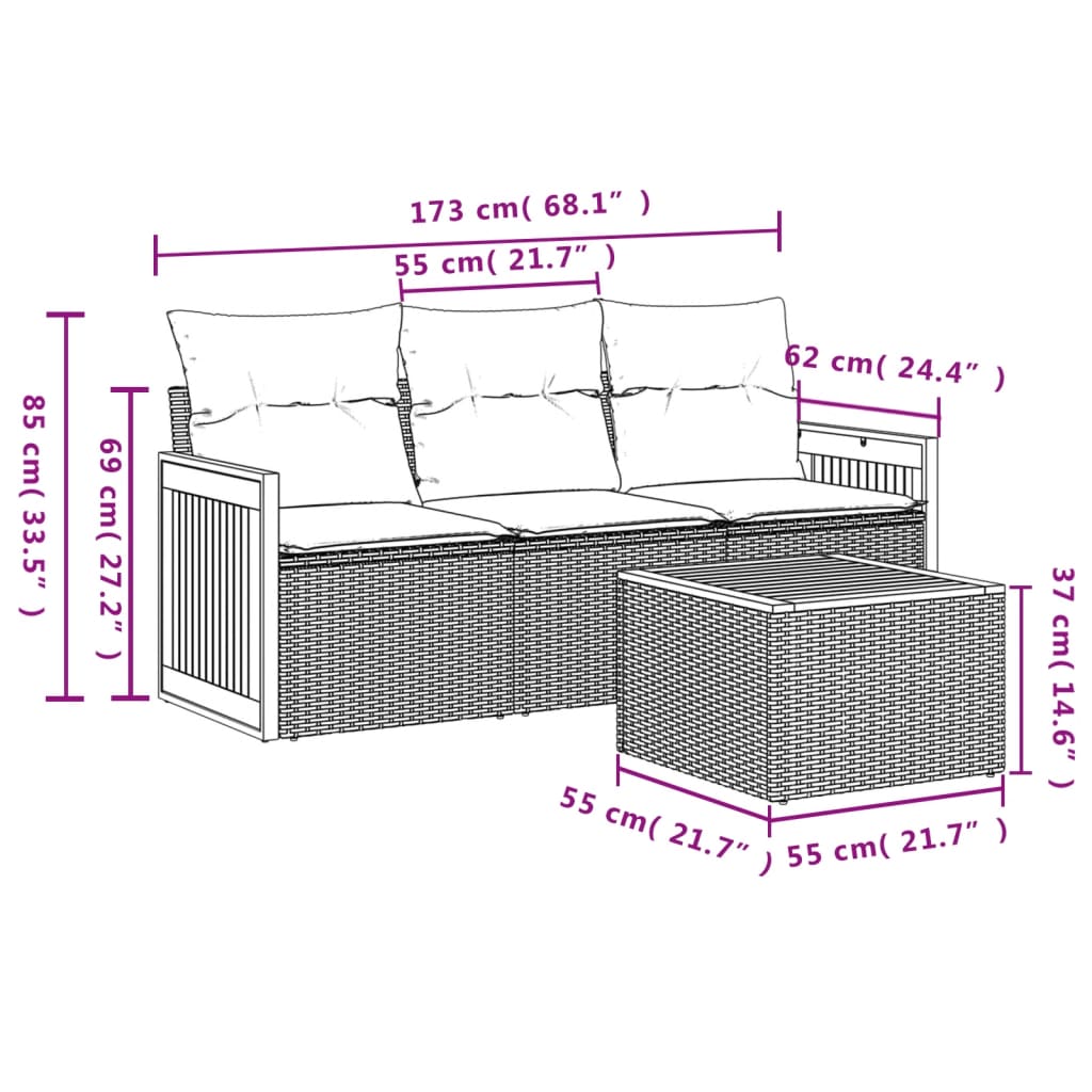 4-delige tuinbankset met kussens, grijs polyrotan is nu te koop bij PeponiXL, paradijselijk wonen!