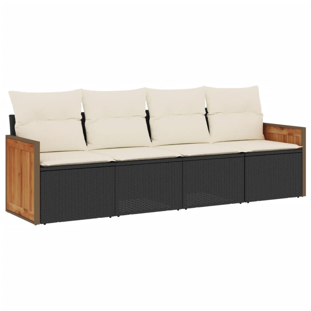4-delige Loungeset met kussens poly rattan zwart is nu te koop bij PeponiXL, paradijselijk wonen!