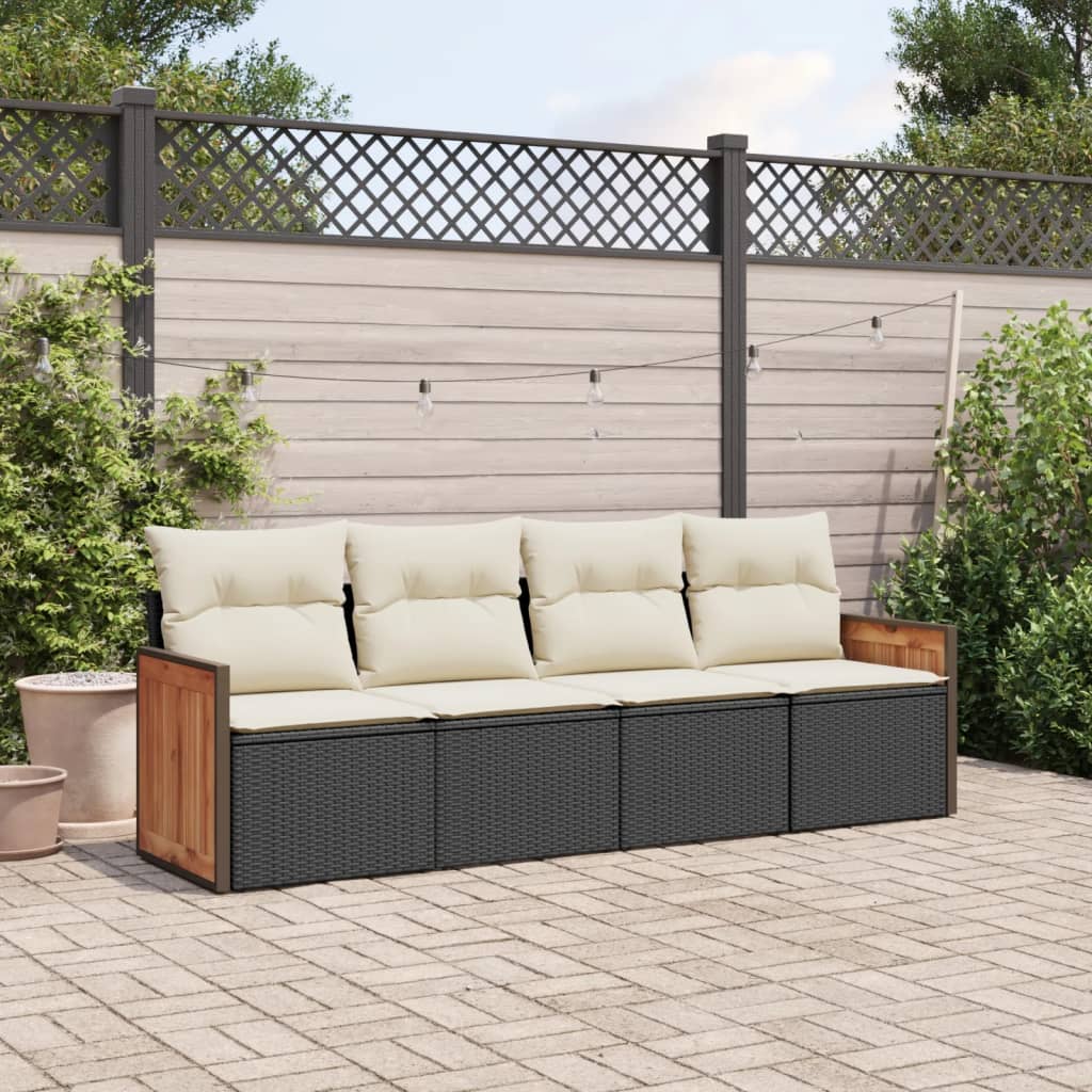 4-delige Loungeset met kussens poly rattan zwart is nu te koop bij PeponiXL, paradijselijk wonen!