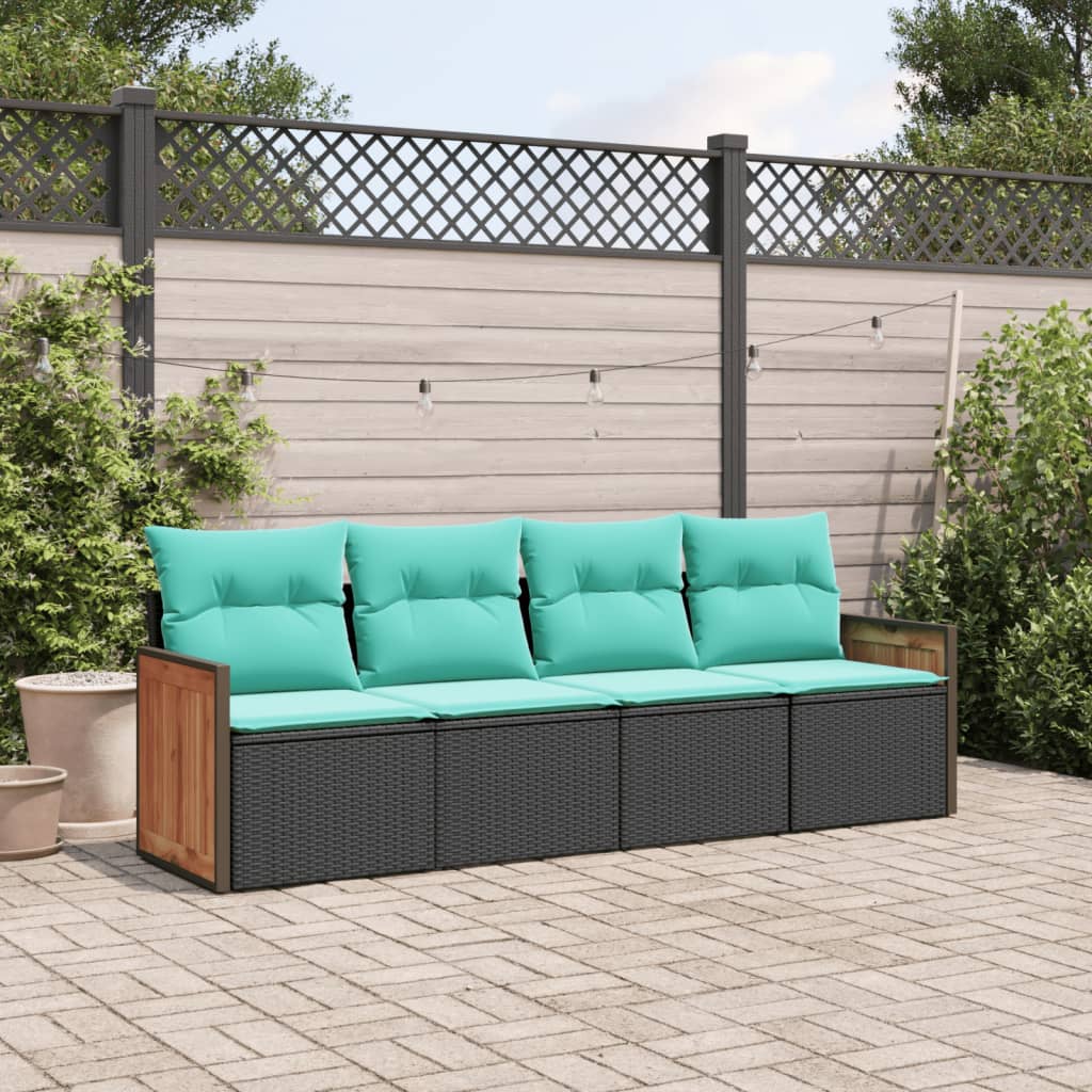 4-delige tuinbankset met kussens, zwart polyrotan is nu te koop bij PeponiXL, paradijselijk wonen!