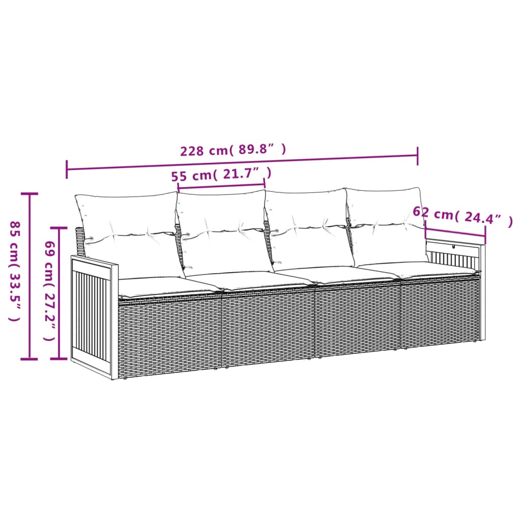 4-delige Loungeset met kussens poly rattan grijs is nu te koop bij PeponiXL, paradijselijk wonen!