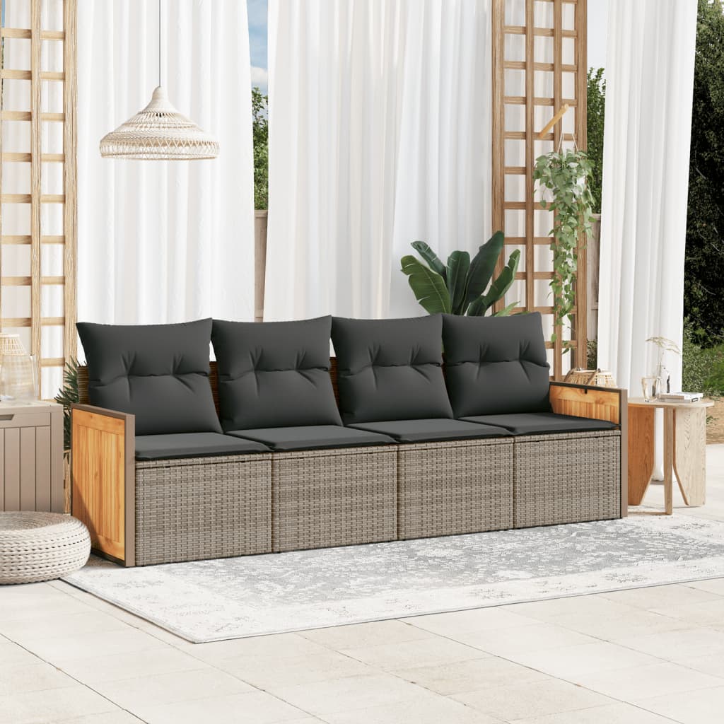4-delige Loungeset met kussens poly rattan grijs is nu te koop bij PeponiXL, paradijselijk wonen!
