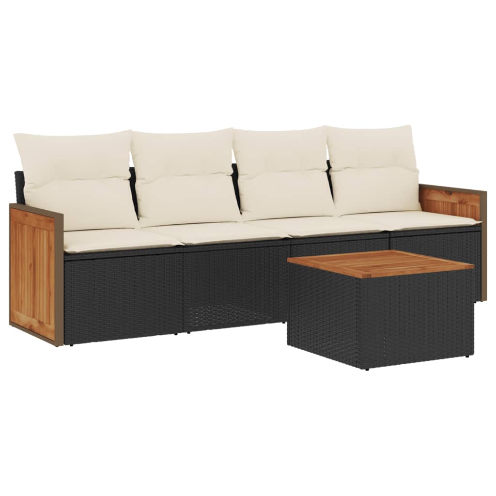 5-delige Loungeset met kussens poly rattan zwart is nu te koop bij PeponiXL, paradijselijk wonen!