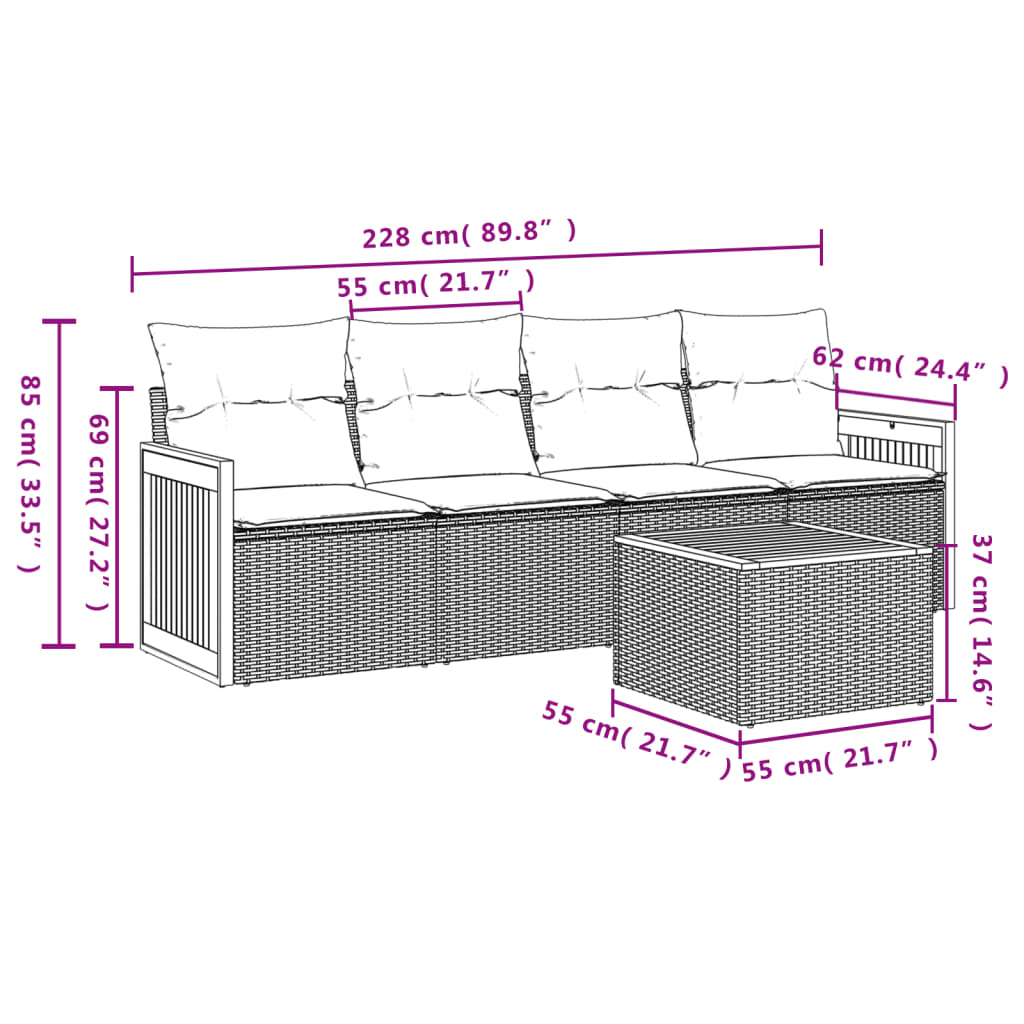 5-delige Loungeset met kussens poly rattan zwart is nu te koop bij PeponiXL, paradijselijk wonen!