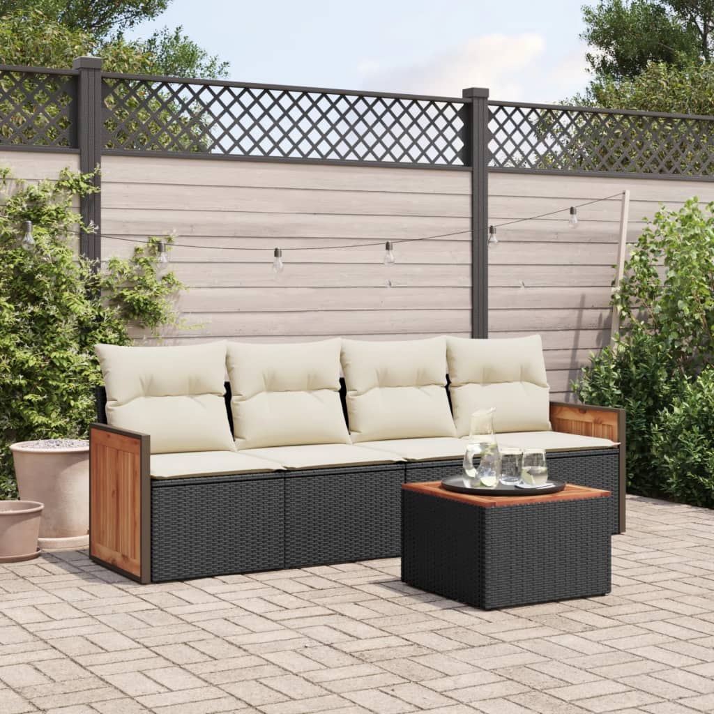 5-delige Loungeset met kussens poly rattan zwart is nu te koop bij PeponiXL, paradijselijk wonen!