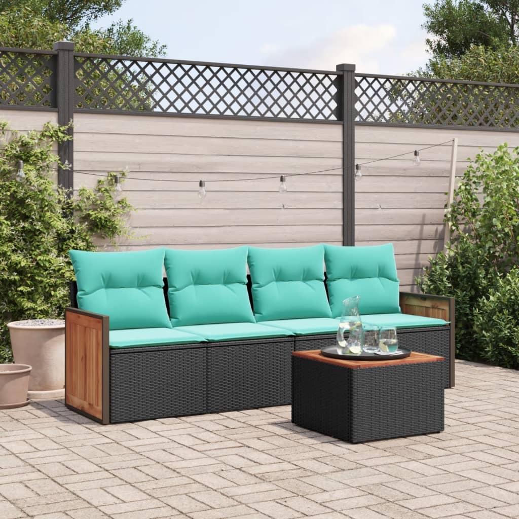 5-delige tuinbankset met kussens van zwart polyrotan is nu te koop bij PeponiXL, paradijselijk wonen!