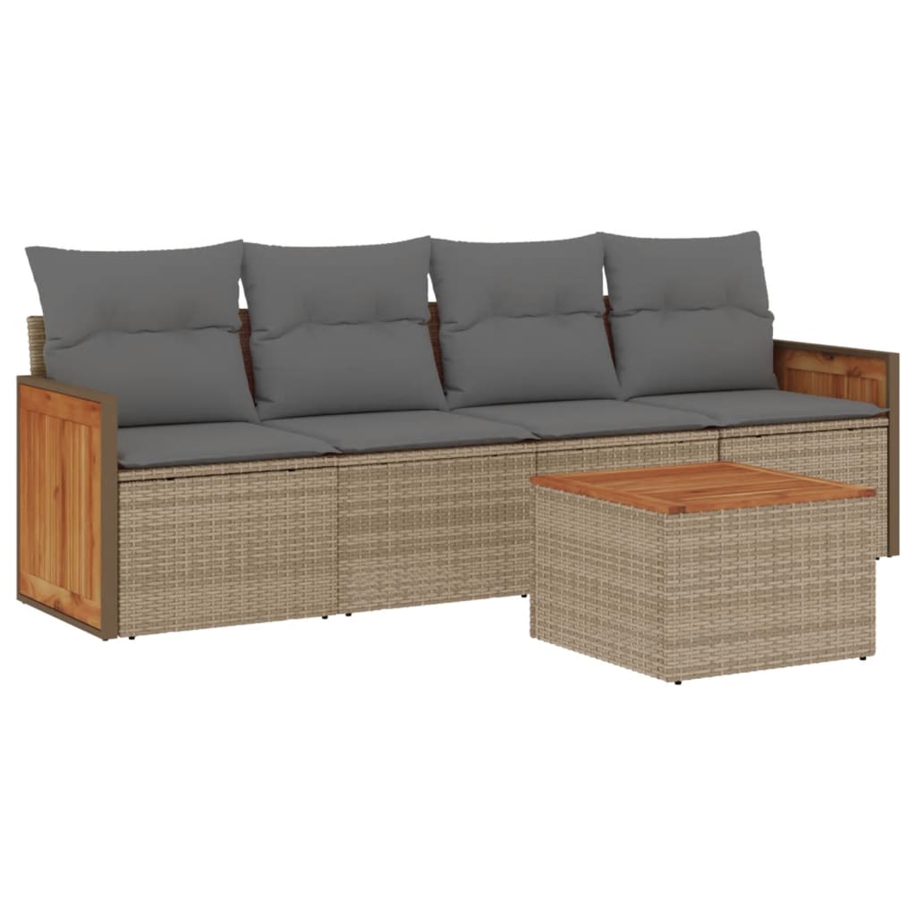 5-delige Loungeset met kussens poly rattan beige is nu te koop bij PeponiXL, paradijselijk wonen!