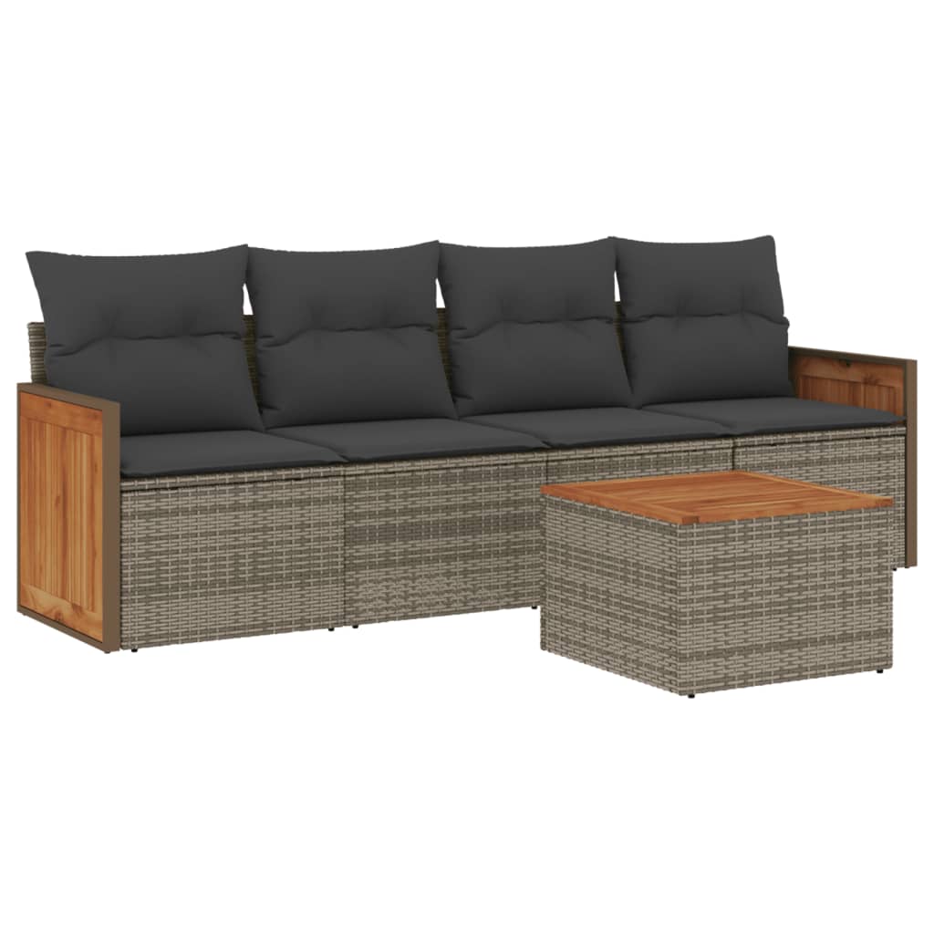 5-delige Loungeset met kussens poly rattan grijs is nu te koop bij PeponiXL, paradijselijk wonen!