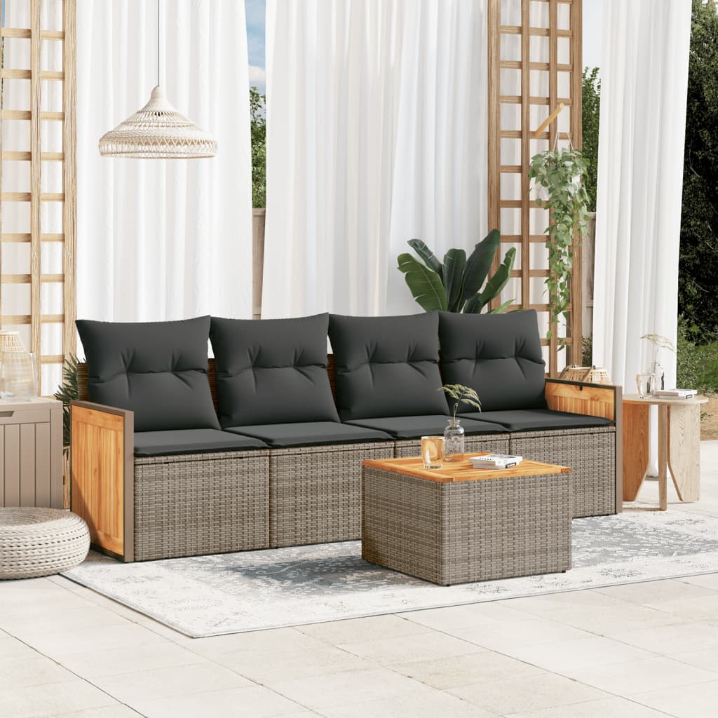 5-delige Loungeset met kussens poly rattan grijs is nu te koop bij PeponiXL, paradijselijk wonen!