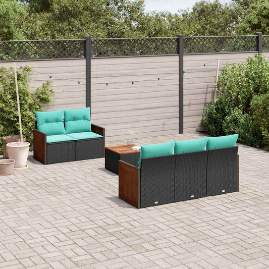 6-delige tuinbankset met kussens van zwart polyrotan is nu te koop bij PeponiXL, paradijselijk wonen!