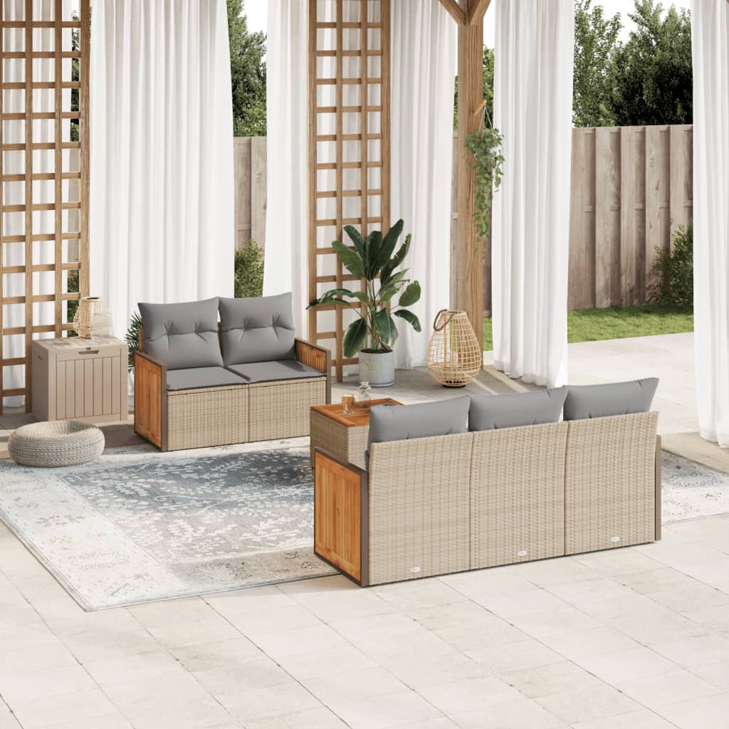 6-delige Loungeset met kussens poly rattan beige is nu te koop bij PeponiXL, paradijselijk wonen!