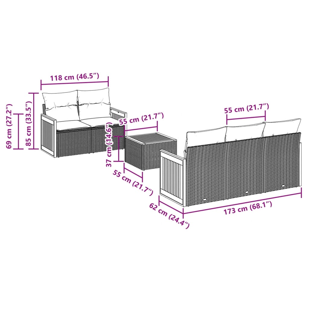 6-delige Loungeset met kussens poly rattan grijs is nu te koop bij PeponiXL, paradijselijk wonen!