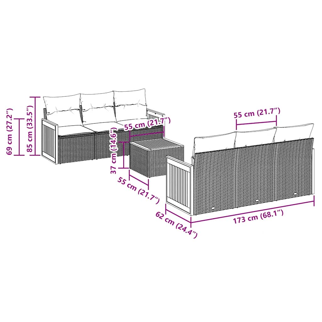 7-delige tuinbankset met kussens van zwart polyrotan is nu te koop bij PeponiXL, paradijselijk wonen!