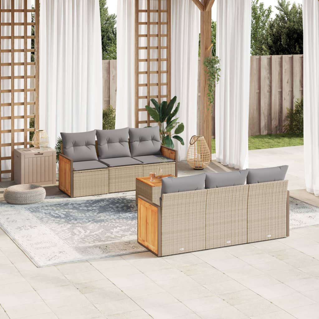 7-delige Loungeset met kussens poly rattan beige is nu te koop bij PeponiXL, paradijselijk wonen!