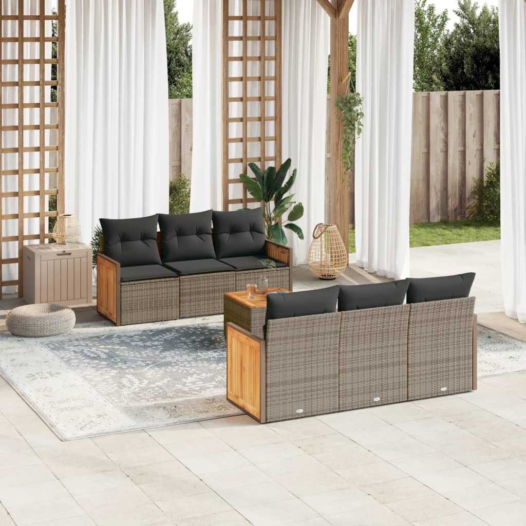 7-delige Loungeset met kussens poly rattan grijs is nu te koop bij PeponiXL, paradijselijk wonen!